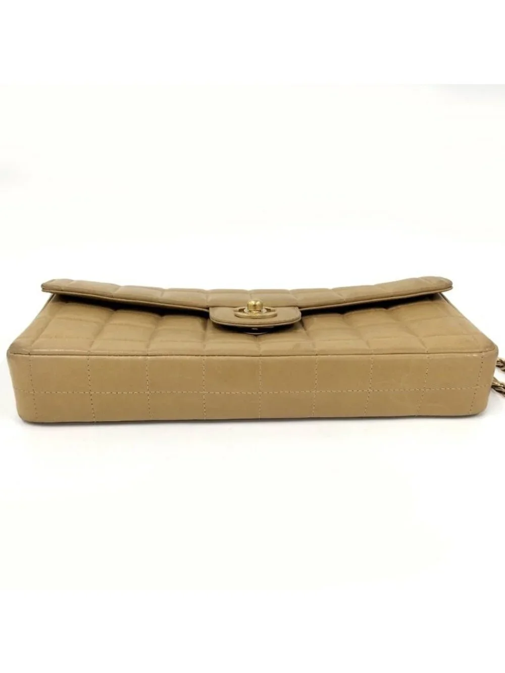 Chanel Chain Shoulder Bag Choedge Coat Turnlock Lambskin Leather Beige
